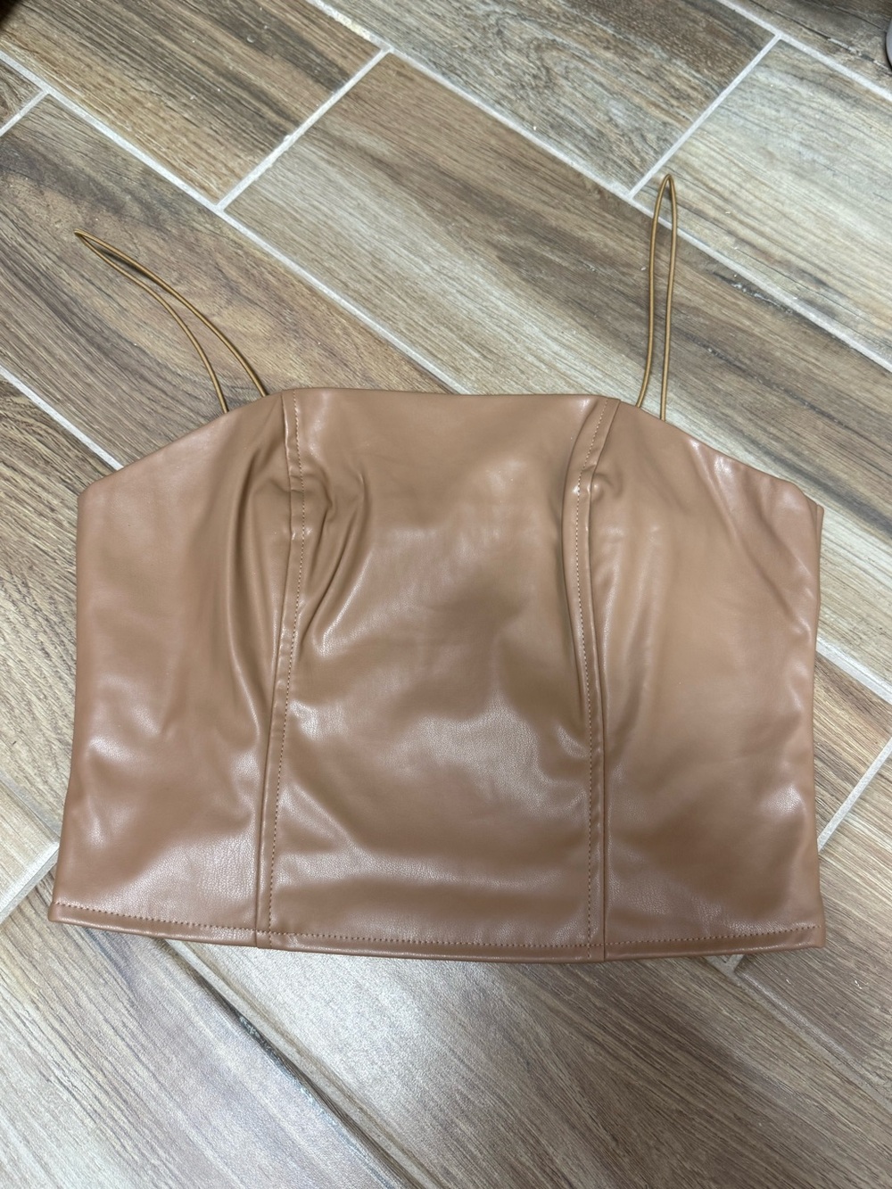 Tan leather crop top